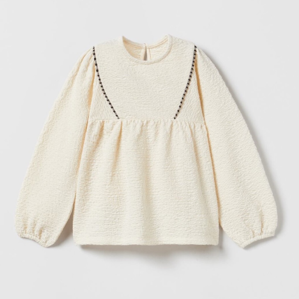 C Zara Cream Long Bell Sleeve Girls Boho Blouse Top Size 4-5 Years NWOT